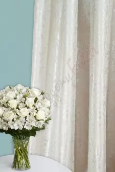 Henrik - Drapp színű barokk virágmintás dekorfüggöny egyedi méretre varrva