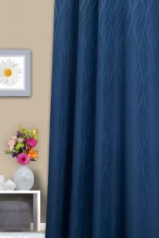 Wilson - Sötét kék hullámmintás sötétítő függöny egyedi méretre varrva