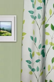 Mirjam - Szürke-zöld levélmintás sötétítő függöny egyedi méretre varrva