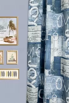 Havanna - Kék nyomott mintás dimout sötétítő függöny egyedi méretre varrva