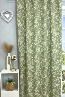 Kaunas - Zöld virág mintás kétoldalas dimout függöny egyedi méretre varrva