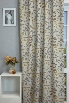 Bolton - Barna színű levélmintás dimout függöny egyedi méretre varrva