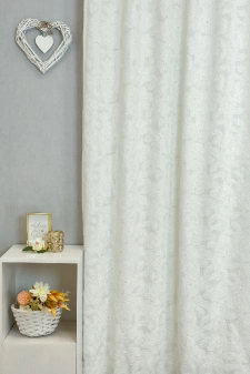 Celeste - Bézs színű hímzett nagy virágmintás dekor függöny egyedi méretre varrva