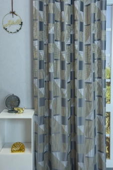 Donovan - Szürke és barna színű geometrikus mintájú jacquard dekorfüggöny egyedi méretre varrva