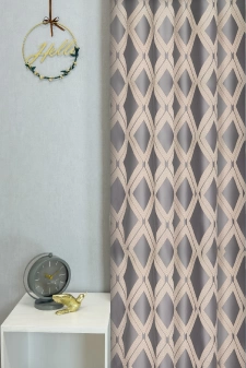 Donovan - Szürke-barna színű geometrikus mintájú jacquard dekorfüggöny egyedi méretre varrva