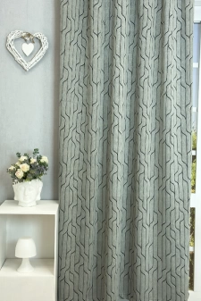 Erté - Fekete-szürke geometrikus mintájú jacquard szövött vászon dekorfüggöny egyedi méretre varrva