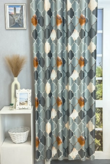 Kiremit - Türkiz színű nyomott mintás bársony dekor egyedi méretre varrva