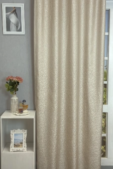 Eloise - Bézs színű apró levélmintás jacquard dekor függöny egyedi méretre varrva