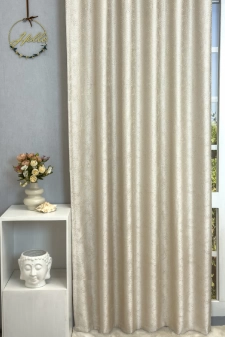 Tampere - Bézs színű szórt mintás szaténfényű, jacquard szövött dekorfüggöny egyedi méretre varrva