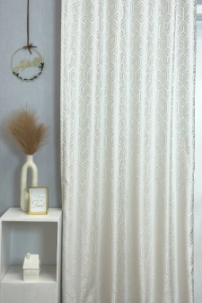 Lucas - Ecrü színű, geometrikus mintás, szaténfényű jacquard dekorfüggöny egyedi méretre varrva