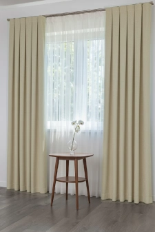 Neptun -Bézs színű halszálkamintás, puha zsenília dekorfüggöny egyedi méretre varrva