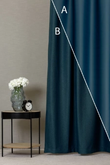 Rusztik - Sötét királykék színű kétoldalas dimout sötétítő függöny egyedi méretre varrva