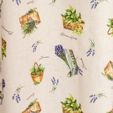 Celtic cart - bézs-zöld-lila színű, dekor és abrosz anyag sötétítő kevert vászon függöny, levendula mintával, közepesen vastag egyedi méretre varrva