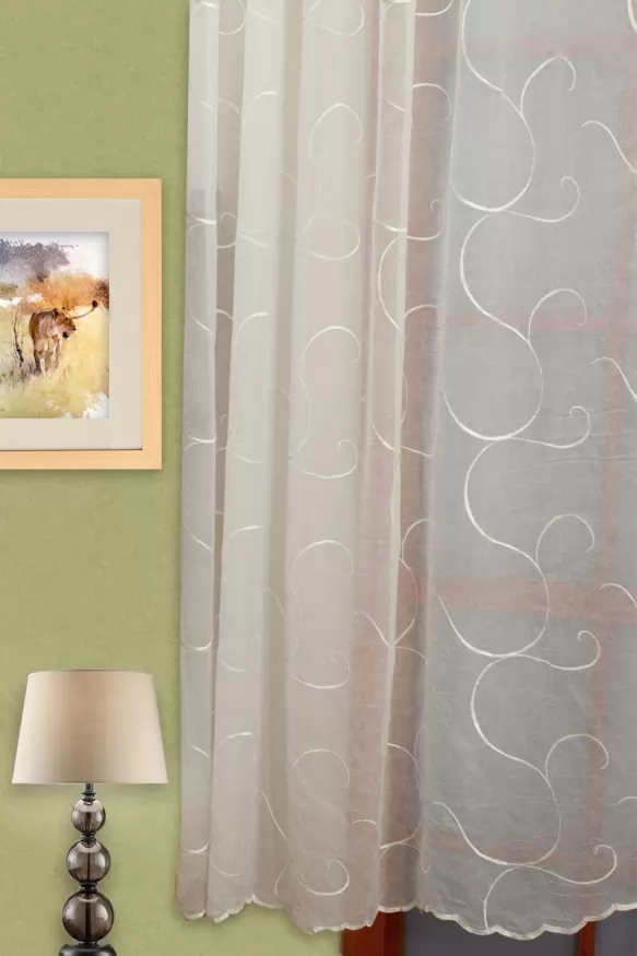 Ekrü színű hímzett gyűrt voile függöny 1031409650