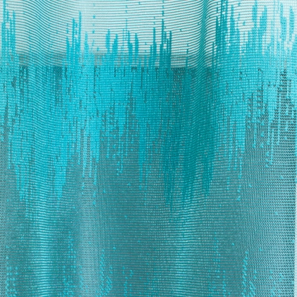 Elmosódott hullámmintás, bordűrös,türkiz jacquard függöny  egyedi méretre varrva