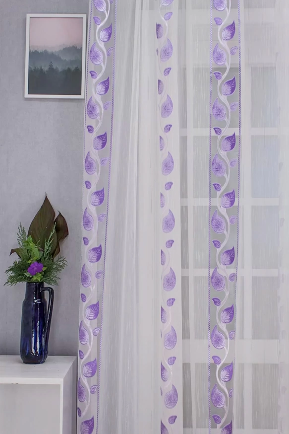 Lila leveles, szálbeszövéses, nyírt voile függöny organza betéttel un-l-3