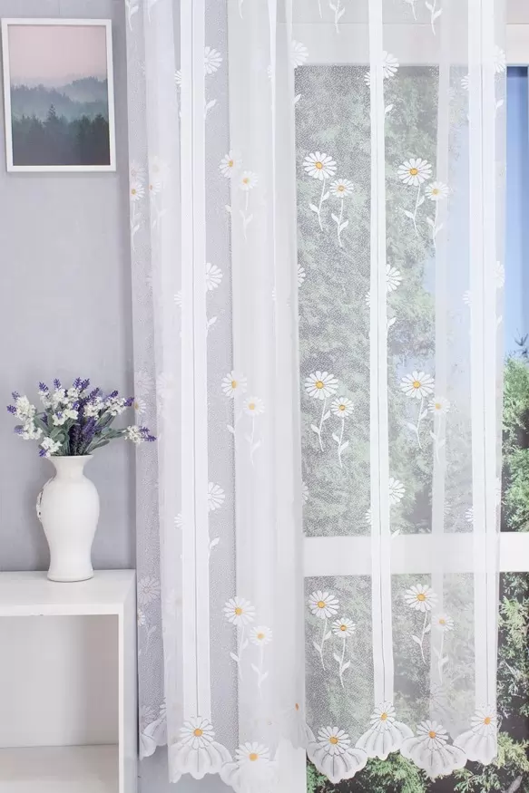 Margarétás fehér jacquard függöny 7001/150