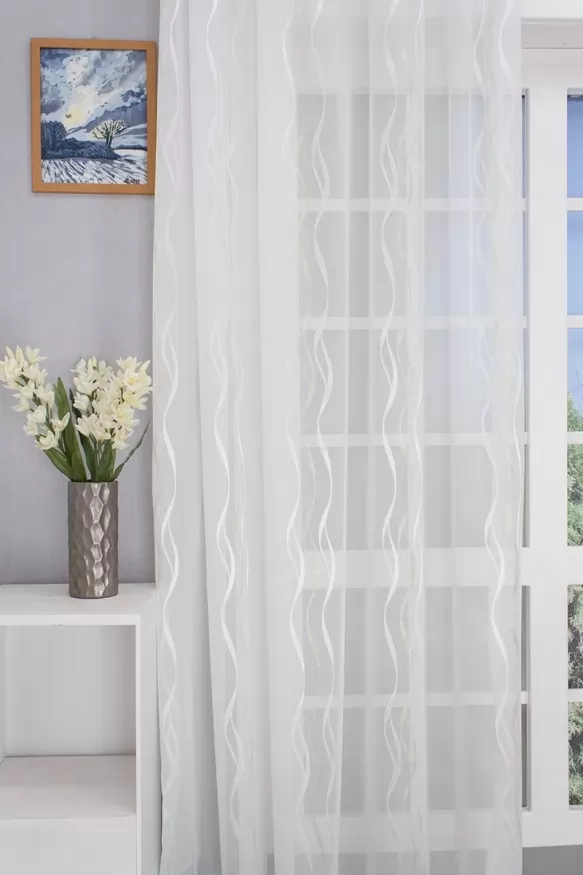 Preston - Nagy íves bézsalapon arany színű szőtt, nyírt voile függöny, ólomzsinóros Preston/220/12 