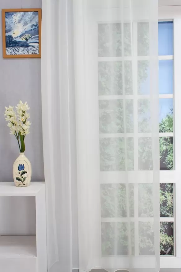 Sima, ekrü voile függöny, ólomzsinóros, LÁNGÁLLÓ 8126/300/02 FR