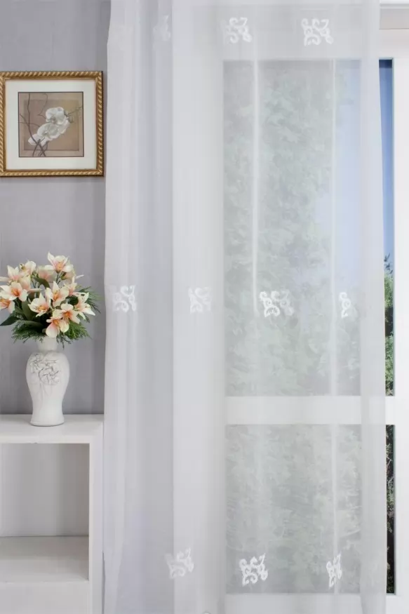 Elszórt spirál mintás fehér gyűrt voile függöny 6309 fehér gyűrt voile/290