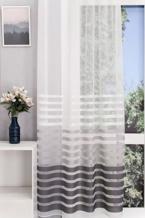 Fehér, ezüst, szürke csíkos sablet függöny, ólomzsinóros 1670570731