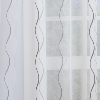 Ezüst hullámmintás voile függöny, ólomzsinóros egyedi méretre varrva