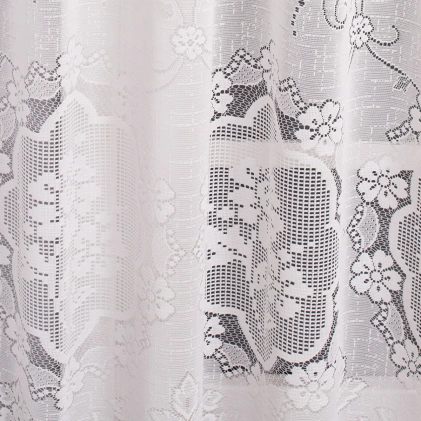 Arcadia - fehér színű, vasaláskönnyített fényáteresztő jacquard függöny, virág mintával egyedi méretre varrva