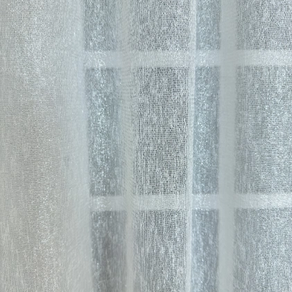 Reims - Fehér-ezüst csillogó szálbeszövéses lágy esésű sablé függöny egyedi méretre varrva