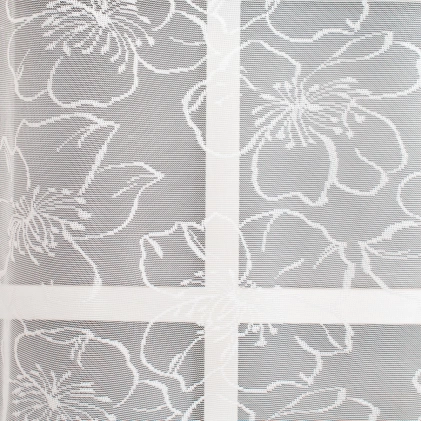 Fehér virágmintás jaquard függöny, hullámos szegéllyel egyedi méretre varrva