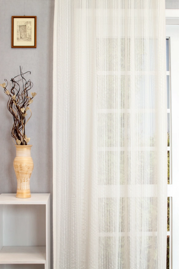 Ecrü szinű szövött csíkos sablé függöny AL-115 ECRÜ-300