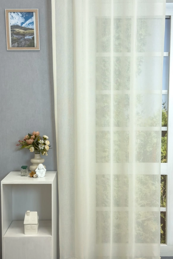 Krém színű, puha tapintású 10% len fényáteresztő függöny 1670578893