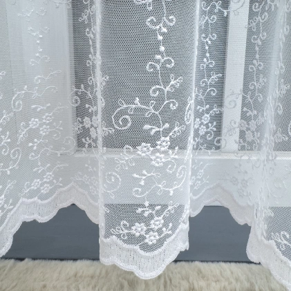 Fiore - Fehér színű hímzett virágmintás tüll függöny  egyedi méretre varrva