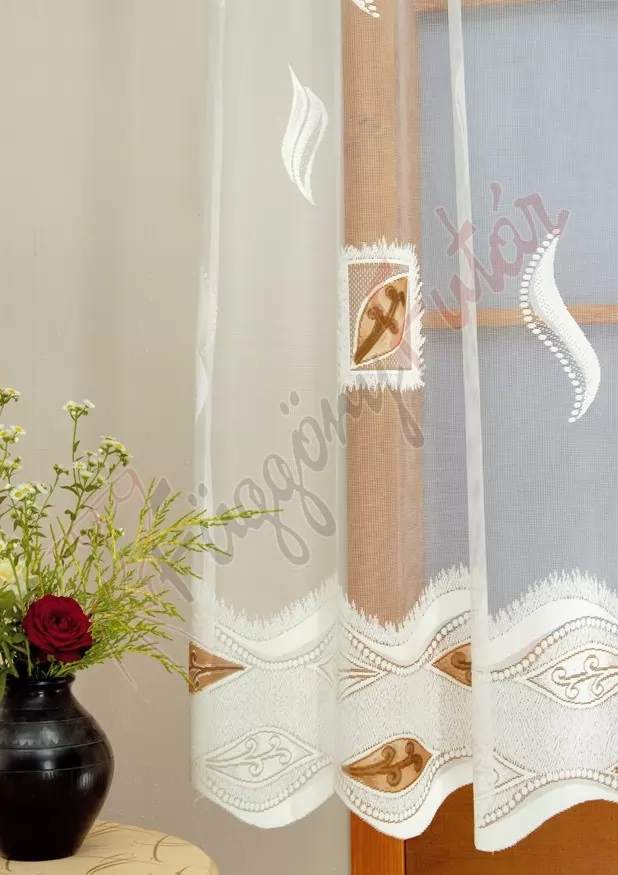 Ekrü színű barna levélmintás jacquard függöny  7134