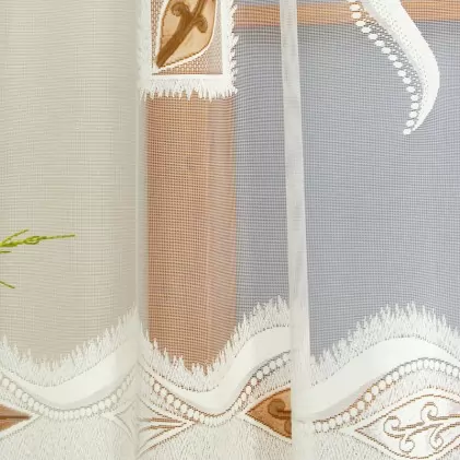 Tört fehér alapon, barna levélmintás jacquard függöny egyedi méretre varrva