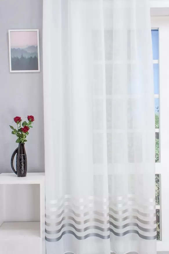 JASMIN/01/140x245-K Bordűrös, ezüst, szürke  csíkos, fehér sablet készfüggöny 140x245 cm, ólomzsinórral 