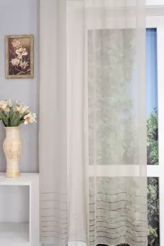 Letízia - Café latte színű félorganza függöny bordűrrel egyedi méretre varrva