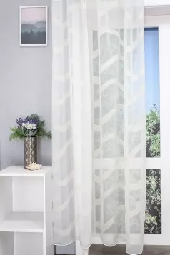 Bézs hullám mintás tört fehér voile függöny egyedi méretre varrva