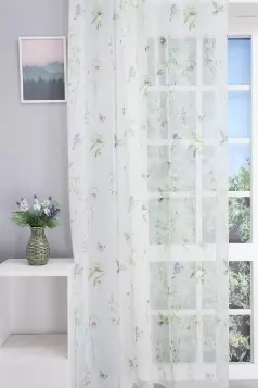 Mezei virágos, madaras, nyomott mintás voile  függöny, ólomzsinóros egyedi méretre varrva