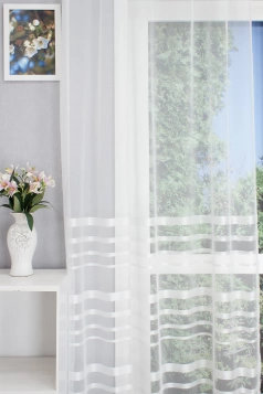 Zille - Fehér, csíkos dreher sablet függöny, ólomzsinóros egyedi méretre varrva