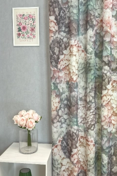 Marva- Púder rózsaszín és menta színű nyomott virágmintás sablé függöny egyedi méretre varrva