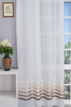 JASMIN-02-140x245-K Bordűrös, bézs, barna csíkos, fehér sablet készfüggöny, 140x245 cm, ólomzsinóros  egyedi méretre varrva