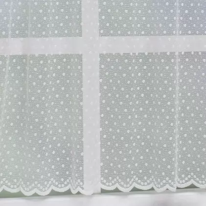 Kis pöttyös ekrü jacquard vitrázs függöny egyedi méretre varrva