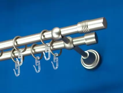 Fém függönykarnis-garnitúra, henger végzáróval, kétsoros, matt króm, 200&nbsp;cm, átm. 16 mm