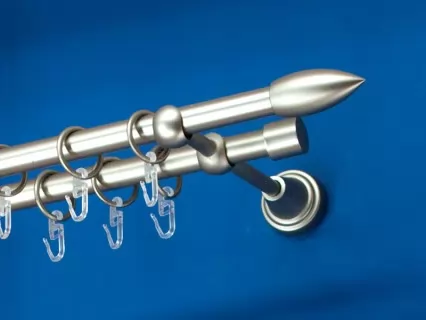 Fém függönykarnis-garnitúra, jégcsap végzáróval, kétsoros, matt króm, 140&nbsp;cm, átm. 16 mm