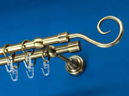 Fém függönykarnis-garnitúra, pásztor végzáróval, kétsoros, antik arany, 120&nbsp;cm, átm. 16 mm