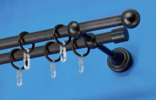 Fém függönykarnis-garnitúra, golyó végzáróval, kétsoros, fekete, 180&nbsp;cm, átm. 16 mm