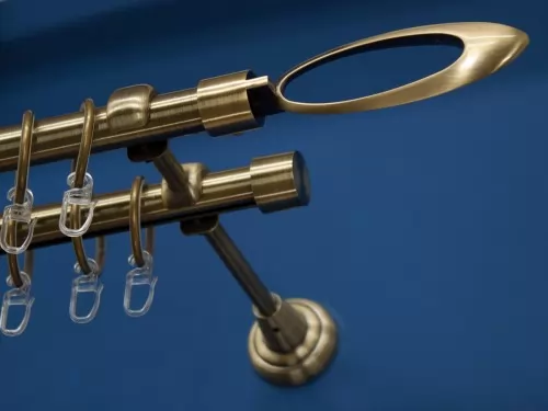 Omikron antik arany kétsoros fém függönykarnis-garnitúra, 240 cm, átm. 19 mm