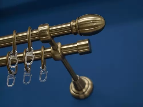 Lambda antik arany kétsoros fém függönykarnis-garnitúra, 160 cm, átm. 19 mm