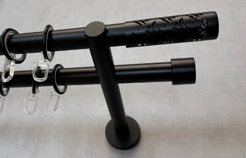 Lotus – matt fekete, kétsoros fém függönykarnis-garnitúra, 200 cm, átm. 19 mm