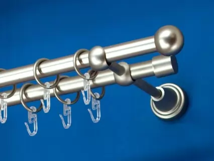 Fém függönykarnis-garnitúra, golyó végzáróval, kétsoros, matt króm, 120&nbsp;cm, átm. 16 mm